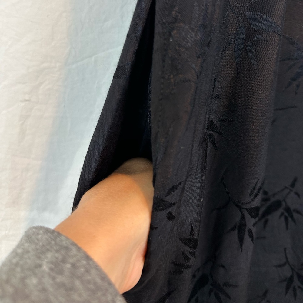 Black Bamboo Leaf Patterned Rayon Maxi Dress - image 3